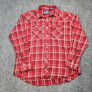 Wrangler Shirt Mens XL Red‎ Plaid Flannel Western Pearl Snap Cowboy Rodeo